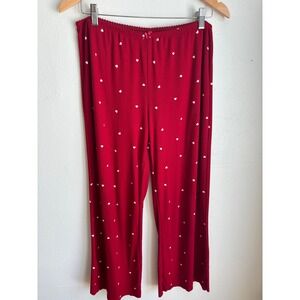 Auden Red Heart Print Pointelle Pajama Pants Wide Leg Sleepwear Loungewear